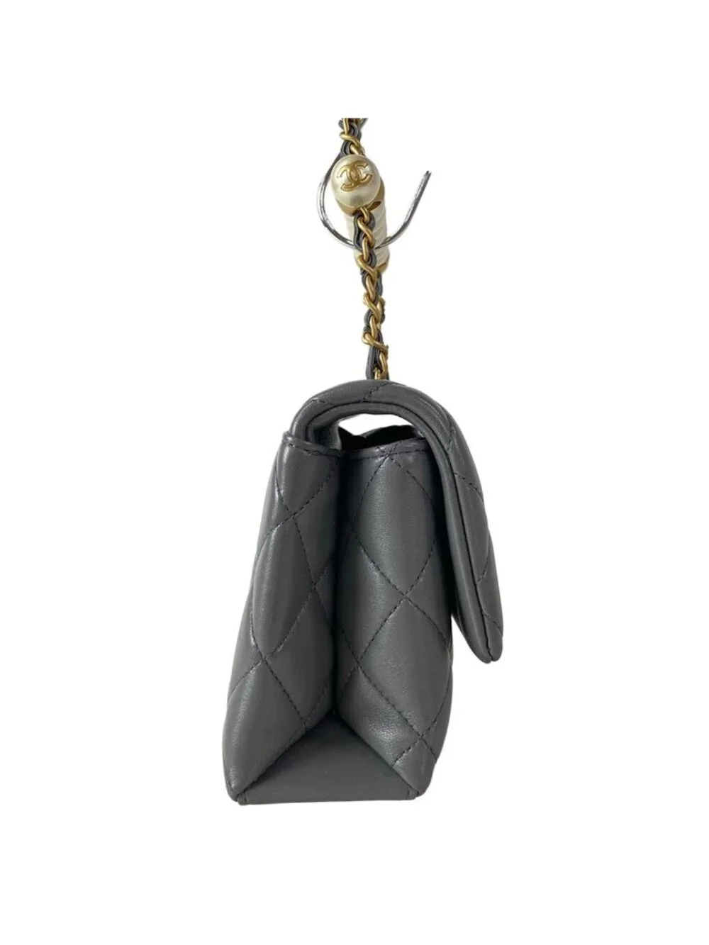 Chanel Shoulder Bag Mini Flap Quilted Gray Lambskin